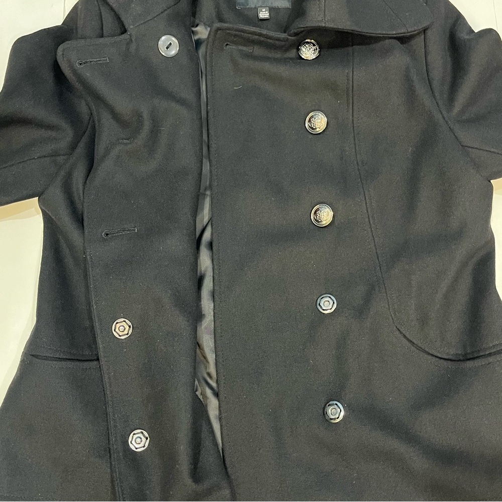 Apt 9 Recycled Wool Blend Black Pea Coat Button Snap Closure Women Size Medium - Picture 7 of 16